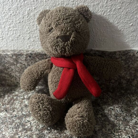 CARTER'S Dark Brown Teddy Bear w/ Red Scarf Plush Beans Lovey 11" 2020 - Picture 1 of 2